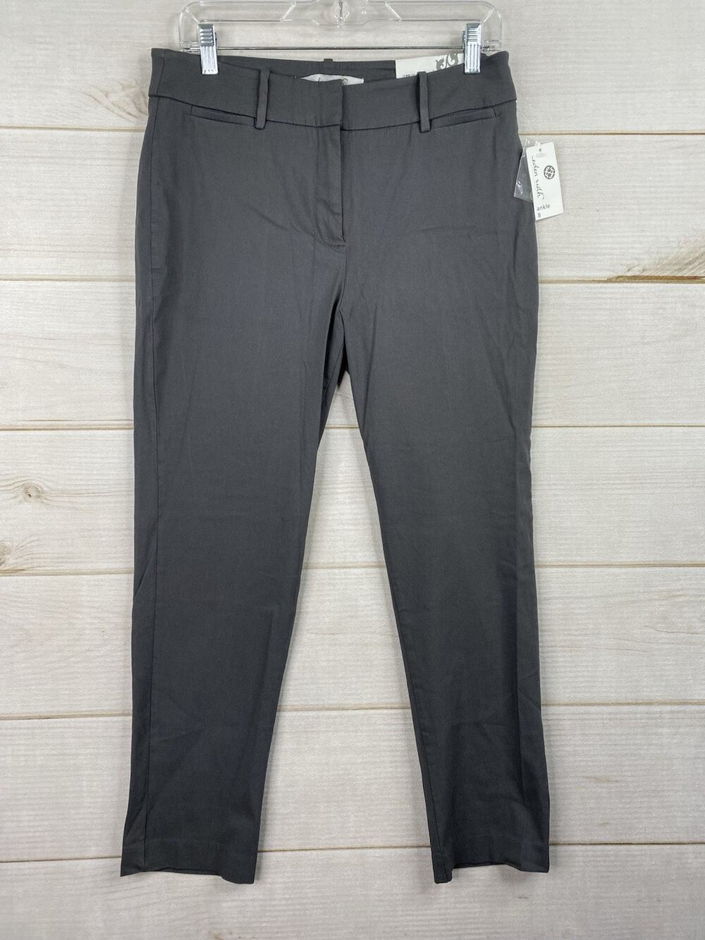 $60 Eden Ruth Women Pants Sz 8 Gray Ankle Dress High Rise Stretch Ponte NWT